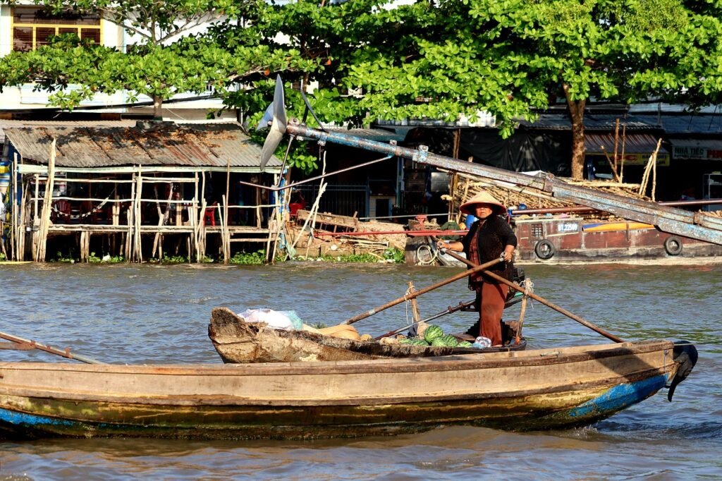 boat, fruit seller, vietnam